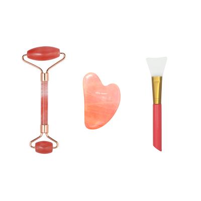 China Blood Vessel Removal Luxury Jade Roller Gua Sha Set Jade Massage Stone Facial Roller For Natural Face Neck Massager for sale