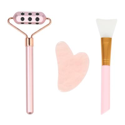 China Anti-Puffiness Jade Roller Wrapping Beauty Bar Set Massage Tool 18 Genuine Jade Roller With Facial Mask Brush for sale