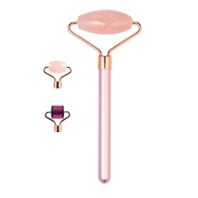 China Rechargeable Face Lift Massage Roller Jade Roller Metal Handle Gift Set Face Massager Jade Derma Pen Needle for sale