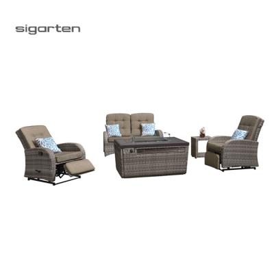 China Stored Outdoor Garden Sofa Set Rectangular Aluminum Modern Backyard Gas Fire Pit for sale