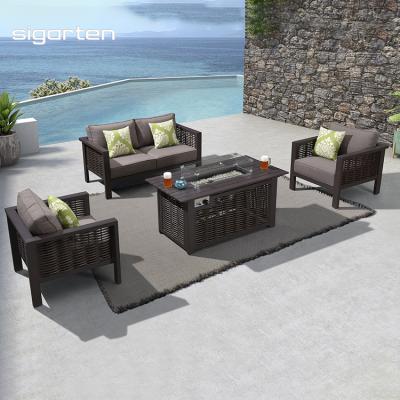 China New Design Patio Furniture Stored Outdoor Garden Patio Set With Rattan Fire Pit Table for sale