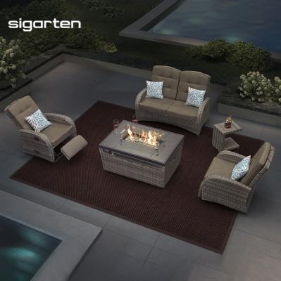 China Luxury Outdoor Gas Fire Stocked Modern Patio Furniture Fireplace Couch Furniture Pit Table for sale