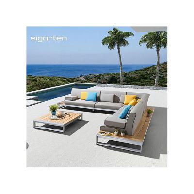 China Modern Luxurious Gray Sectional L Shape Sofa Outdoor Lounge Furniture For Garden for sale