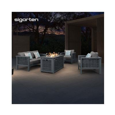 China Stocked Commercial Outdoor Fireplace Garden Patio Safa Furniture Set With Fire Pit for sale