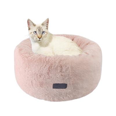 China Custom Viable Warm Cute Donut Bobbypet Cuddler Plush Cat Bed Soft Pet Beds Calming Dog Bed for sale