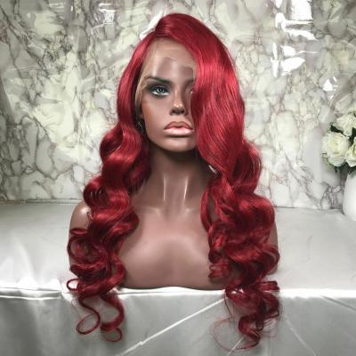 China Loose Wave 100% Heavy Indian Virgin Hair Density 180% Wavy Lace Front Wig Red Color Full Lace Wig For Black Woman for sale