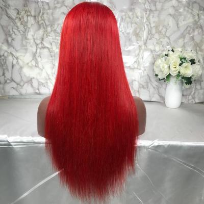 China Red Silky Straight Wave Hair Wig For Women Brazilian Straight Lace Front Wigs With Baby Hair Red Color Lace Wigs for sale