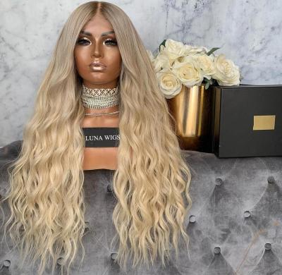 China 4 Curly 613 Hair Ombre Wig Pre Plucked Brazilian Curly Blonde Lace Front Wig With Ombre Dark Blonde Roots Full Lace Wig for sale