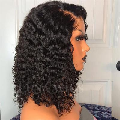 China Grade 10a Curly Cuticle Aligned Bob Human Hair Wigs Brazilian Curly Raw Hair Glueless Full Lace Wig Short Curly Wigs With Adjust Band for sale