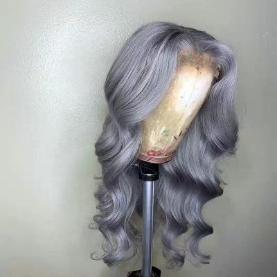 China Silver Gray Glueless Full Lace Human Hair Wigs Body Wave With Baby Hair Pre Plucked 130% Density Brazilian Virgin Hair Lace Front Wigs for sale