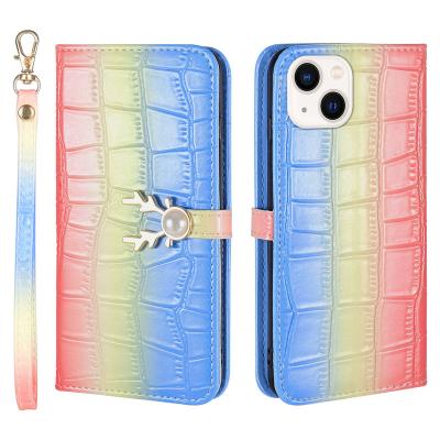 China Luxury Beautiful Gradient Color Anti-fall Flip Smart Phone Case Cover Leather Wallet With Magnetic Closure for sale