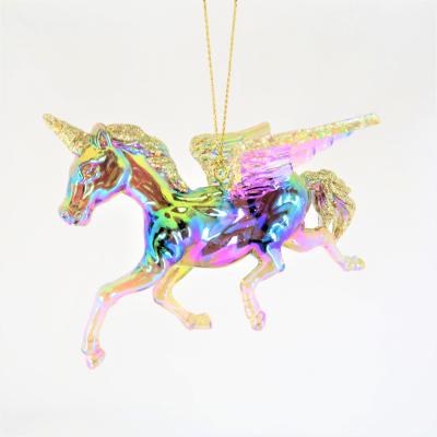 China Christmas Ornament Christmas Decoration Amber / Gold Acrylic Flying Unicorn Ornament for sale