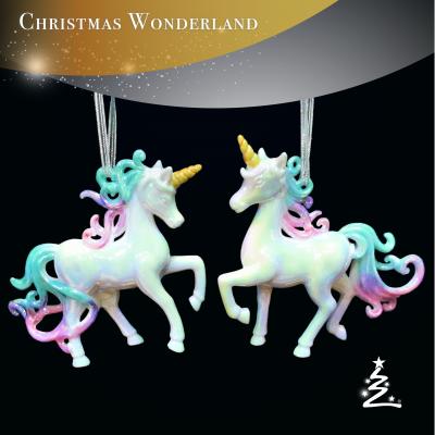 China White/Gold Christmas Decoration Irrid Stone/Green/Pink Acrylic Unicorn Ornament for sale