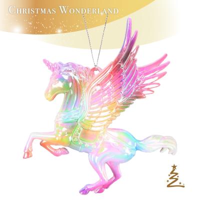 China Christmas Ornament Christmas Ornament Irrid Rainbow Plated Acrylic Flying Unicorn Ornament for sale