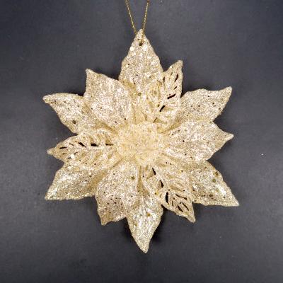 China Acrylic Christmas Decoration Light Gold Glitter Poinsettia Ornament for sale