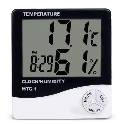 China Htc-1 Digital Illuminated Indoor/Outdoor Electronic Thermo Hygrometer Thermometer Temperature Humidity Tester with LCD Backlight and Clock for sale