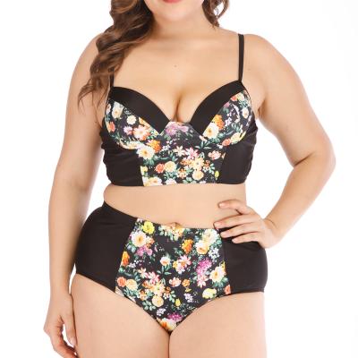 China Women's Breathable Breathable Printed Big Size XL-4XL Fat Lady Floral Swimwear Plus Size Swimwear For Women for sale