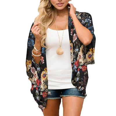 China Anti-pilling Amazon 2020 Outwear anti-pilling casual kimono irregular front tops floral print cardigans hot sale for women for sale