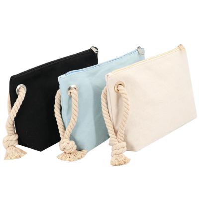 China Fashion Cotton Pouch With Rope Handles Cotton Zipper Pouch With Logo Natural Cotton Pouches For Lady for sale