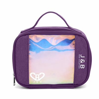 China Lady Eco Friendly Portable Colored Cotton Canvas Makeup Storage Case Cosmetic Bag With Holographic Window for sale