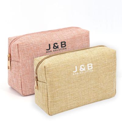 China Hot Sale Natural Customized Linen Pouch Cosmetic Logo Style Makeup Bags Ziplock Pouch Zipper Pouch Bag With Printing for sale