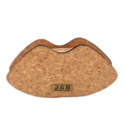 China Madame Factory Custom Lip Shaped Small Natural Fabric Cork Cosmetic Makeup Bags For Gift Shop for sale