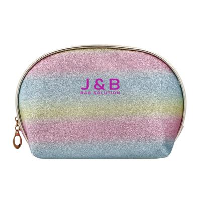 China Fashion Rainbow Shiny Glitter Makeup Clutch Bag Glitter Cosmetic Zipper Pouch With Logo Printed Custom For Women for sale