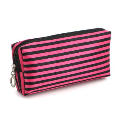 China Manufacturer Custom Strip Printed NATIONAL Foam Satin Zipper Cosmetic Pouch Sweeps Cheap Makeup Bag For Promotional Gift for sale