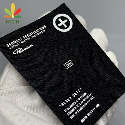 China Washable Sew On Design Custom Screen Printed Soft Fabric End Fold Washable 100% Cotton Care Labels For Coats for sale