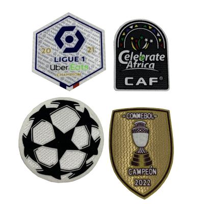 China 3D Custom Football Logo Heat Transfer Printing Flock Patches Iron On for sale