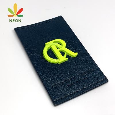 China New Design 3D Custom Debossed PU Fake Name Leather Jeans Clothing Patch Label With 3D Metal Custom Logo for sale