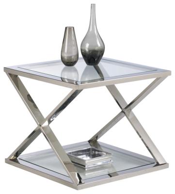 China Small Modern Stainless Steel End Table With Tempered Glass Top for sale