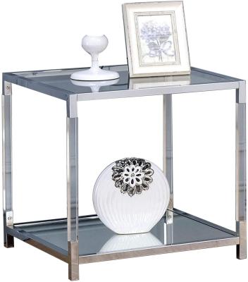 China Modern Contemporary Rectangle Adjustable Shelving Metal Glass Top End Table With Open Bottom Shelf for sale