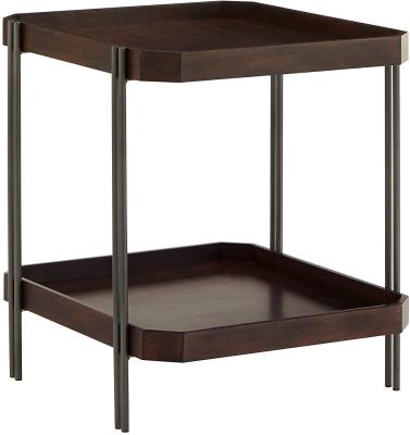 China Modern Contemporary Shelving Unit Dark Brown Square MDF Finish Cherry Wood and Metal Frame End Table for sale