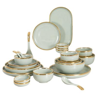 China Luxury Wholesale Gold Rim Ceramic Dinnerware Set Cocina Kitchen Dinnerware Sets Viable Tableware Accessories Dishes for sale