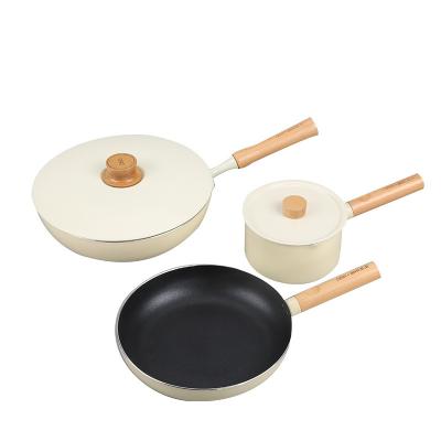 China 3pcs Viable Set Household Milk Pot Baby Food Supplement Pot White Nonstick Cookware Pot Set Frying Pan Frying Pan Three-Piece Set for sale