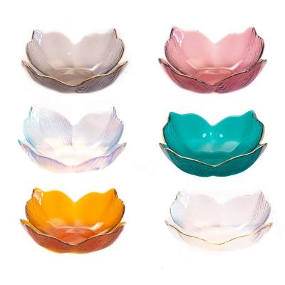 China Gold Rim Petal Design Fruit Salad Bowl Supplier Clear Glass Viable Nordic Creative Dessert Ice Cream Bowl for sale