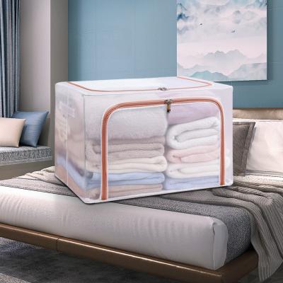 China Hot Selling Steel Frame Nylon Strong Clear Window Folding Amazon Large Capacity Cloth Clothes Storage Folding Barrel for sale