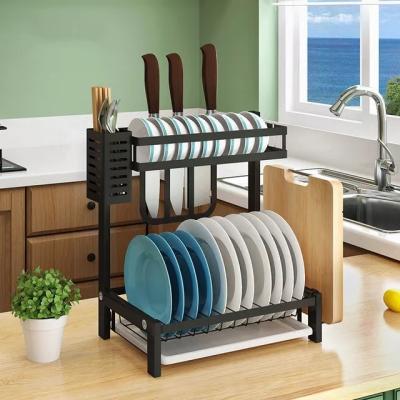 China Modern Large Rack 2 Tier Dish Drying Rack Kitchen Dish Rack With Removable Utensil Holder Dish Rack Antirust Nano Coating Dish Drainer for sale