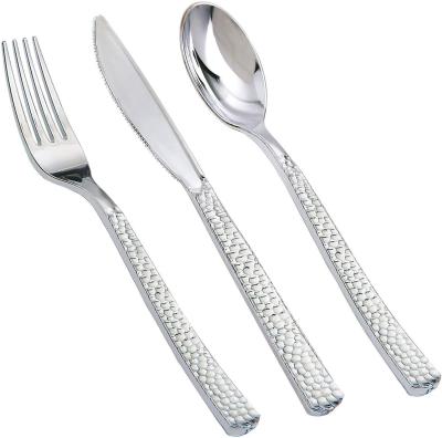 China Party Disposable Utensils Fancy Silverware Disposable Flatware Set Gold Plastic Cutlery for sale