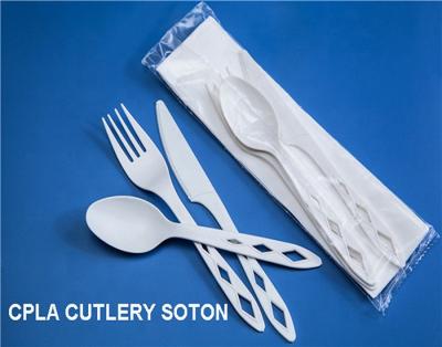 China Disposable Individually Wrapped Utensil Set With White Napkin CPLA Cutlery Set for sale