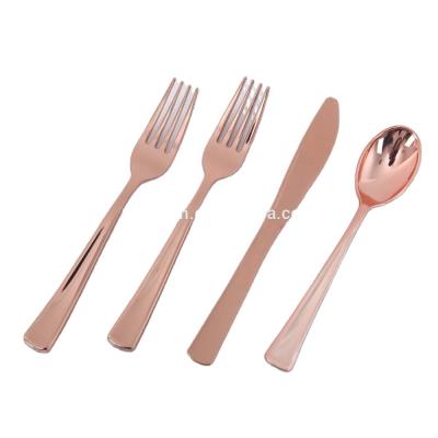 China Rose Gold Plastic Cutlery Set Disposable Heavy High Quality Disposable for sale