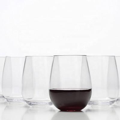 China BPA Free Unbreakable Reusable Plastic Clear Stemless Wine Glasses for sale