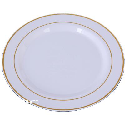 China Hot Stamped Plastic Tableware White Rose Gold Plastic Plate Disposable Style Nice Dish Silver Dish for sale