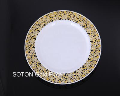 China Disposable WHITE GOLD LACE BORDER China Plates and Gold Silverware Cutlery Set for sale