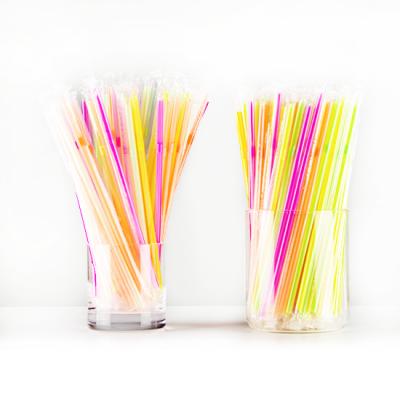 China Traditional Colored Rigid Plastic Transparent Or Paper Sleeve Individual Wrapped Neon Drinking Straws for sale