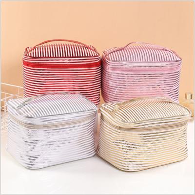 China Classic Waterproof Shockproof Dustproof Striped Printed Women's Portable Cosmetic Bag Cute Toiletry Bag For Women for sale