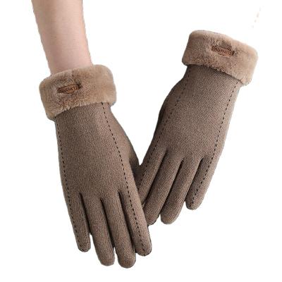 China Winter Thermal Striped Gloves Womens Outdoor Wool Fleece Striped Sports Climbing Touch Screen Thickened Windproof Gloves for sale