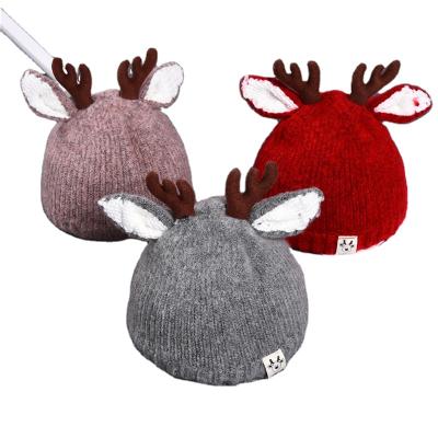 China Imitate Autumn and Winter Baby Hat Wool Children's Animal Knitted Warm Sleeve Children's Christmas Hat for sale