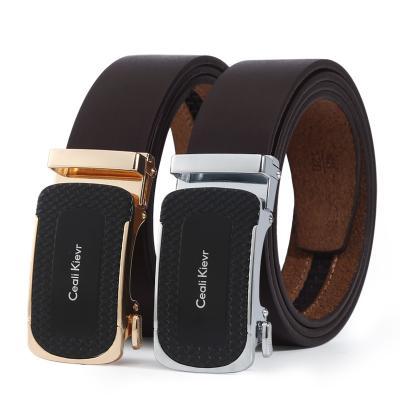 China Two-Layer Cowhide Buckle Belt Fashion Alloy Buckle Belt Men's Automatic Ratchet Buckle Belt Men's Automatic Business Casual Pants Belt for sale